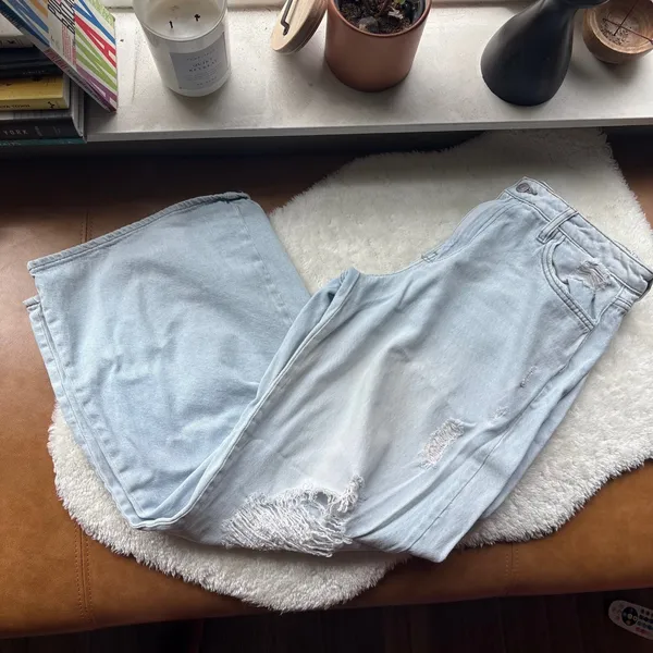Forever 21 90s Fit Light Wash Distressed Wide Leg Jeans Size 30 Blue‎ Baggy - Image 3