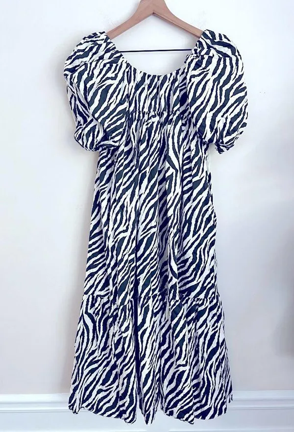 London Bridge X Listen To Me zebra print puff sleeve maxi dress square neck S - Image 2