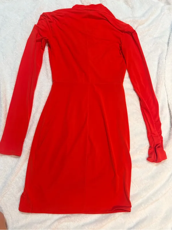 Victoria's Secret Red Long-Sleeve Draped Wrap Dress - Image 5