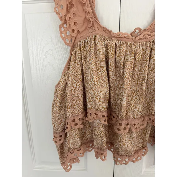 Anthropologie Let Me Be Eyelet Tiered Swing Top Blush Romantic Boho Cottagecore - Image 5