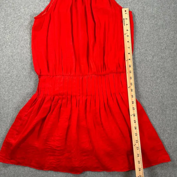 Do+Be High Neck Red Mini Dress Size Large Sleeveless Gathered Waist Bow Pleated - Image 4