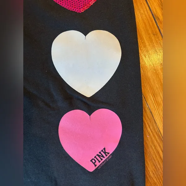 PINK Victoria's Secret Vintage Black Joggers with Heart Accents - Image 6