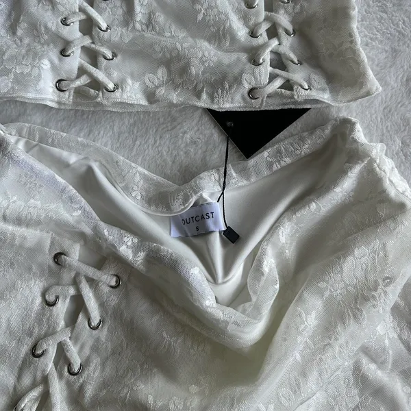 Outcast Clothing Dalia Crop Top Mini Skirt White Set - Image 10