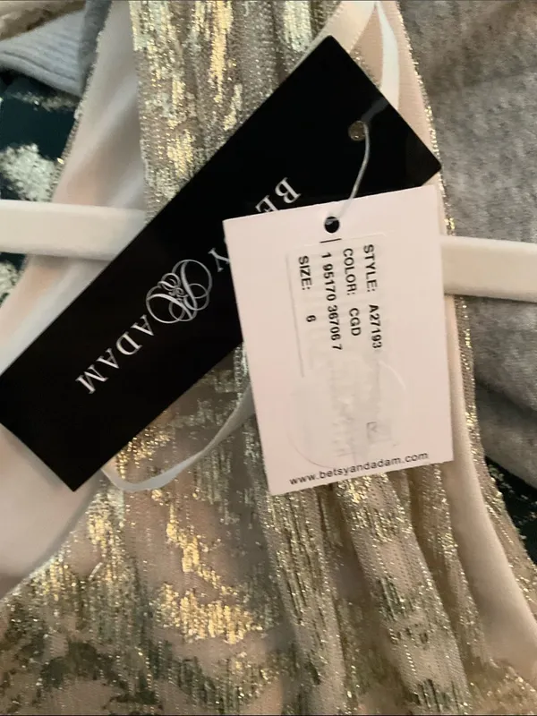 NWT BETSY AND ADAM "MARIAH" Gold FOIL KNIT ONE SHOULDER DRESS - Image 15