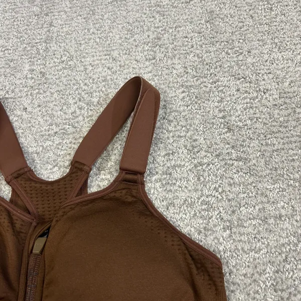 Shefit Sports Bra Womens Medium Raceback Front Zip Closure Padded Brown - Image 3