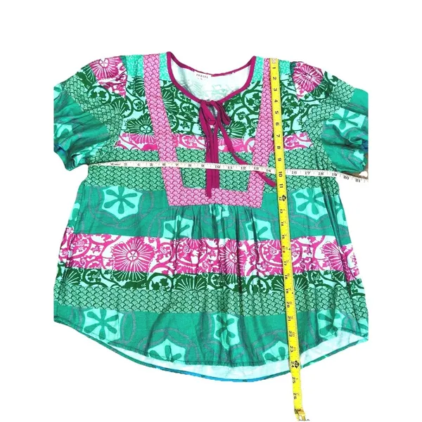 Jodifl Boho Flutter Sleeve Mixed Print Peplum Top Green Pink Medium coastal - Image 5