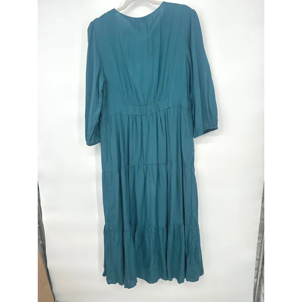 Baltic Born Maxi Dress Size Large Teal Boho Tiered Crochet Trim Romantic Prairie - Image 5