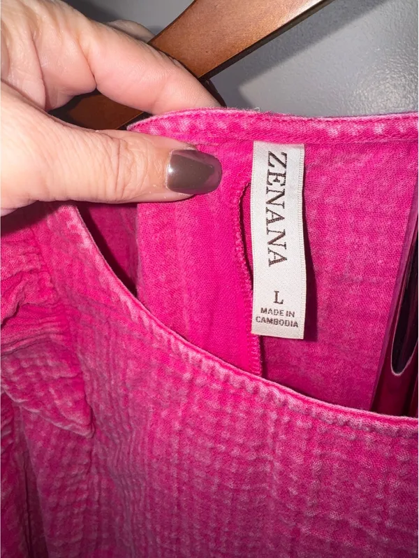 Zenana Gauze Acid Wash Ruffle Sleeve Top in Fuchsia - Image 3