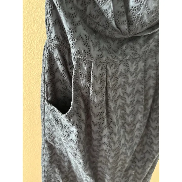 Girl from Savoy Anthropologie Navy Blue‎ Eyelet Halter Dress Pockets Size 4 - Image 3