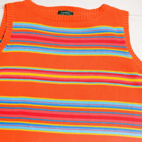 Lauren Ralph Lauren Sweater Vest Womens 3X Orange Striped Cotton Knit Multicolor - Image 3