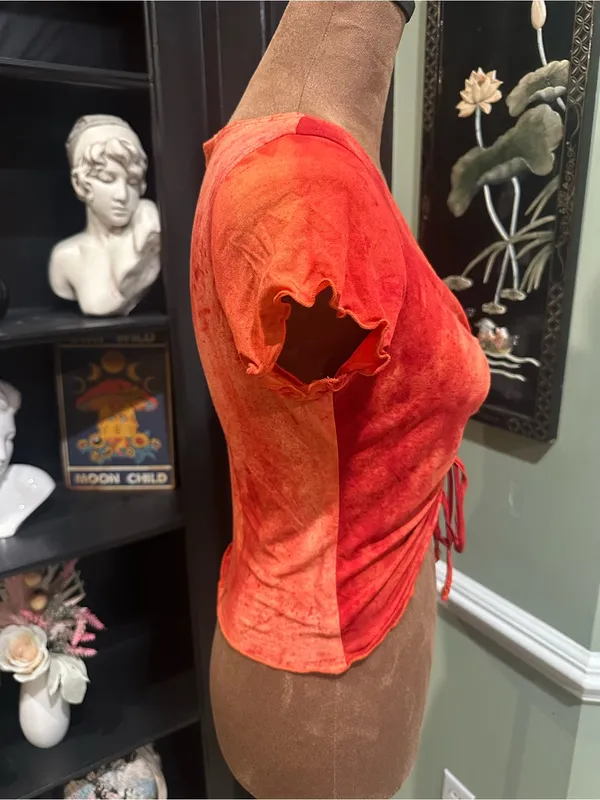 Evolution Fire Red & Orange Ruched Rave Top – Size Small - Image 7