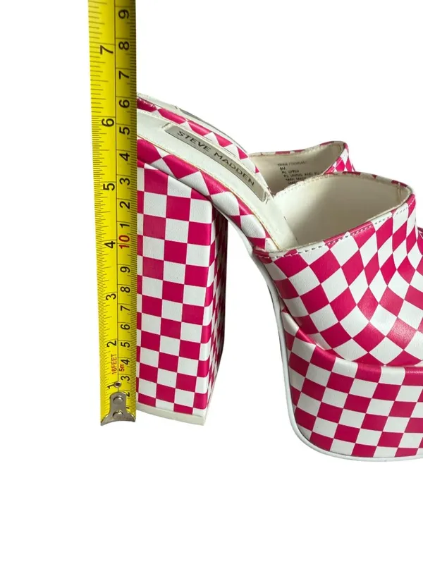 STEVE MADDEN Trixie Checkerboard Pink White Platform Sandals Heels Size 8 - Image 8