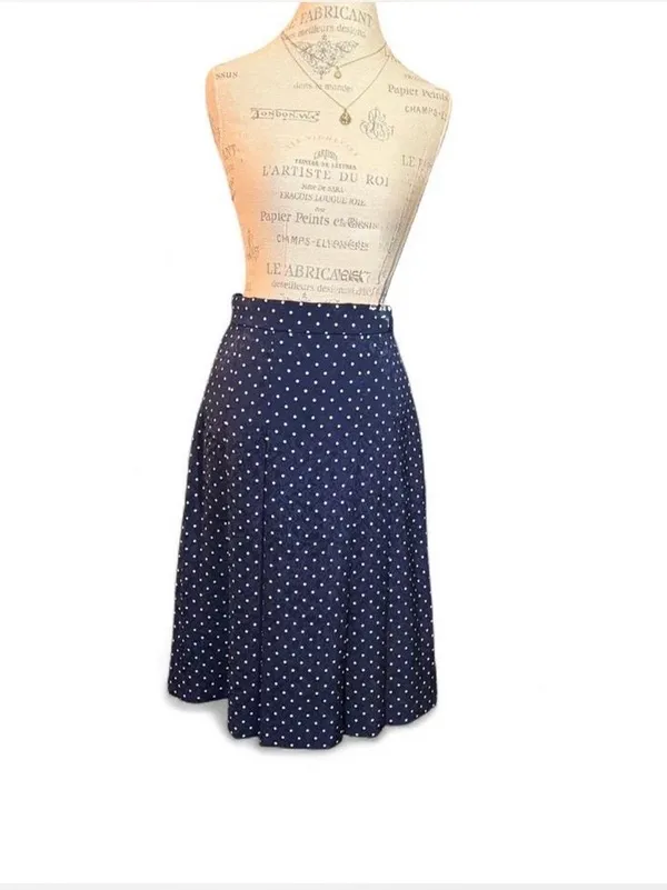 Vintage Navy and White Polka Dot Midi Skirt - Image 2