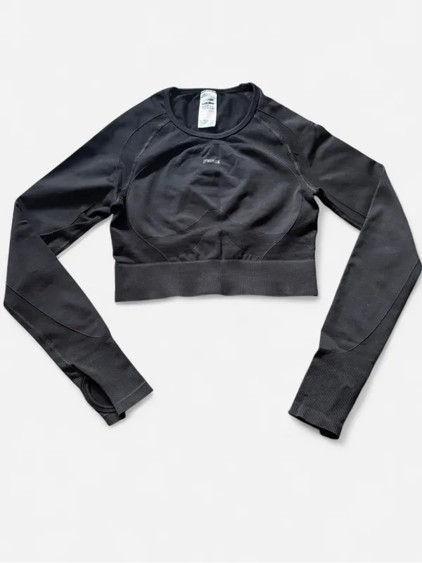 Gymshark Black Flex Sports Long Sleeve Crop Top Athletic Fitness Women’s Size M - Image 3