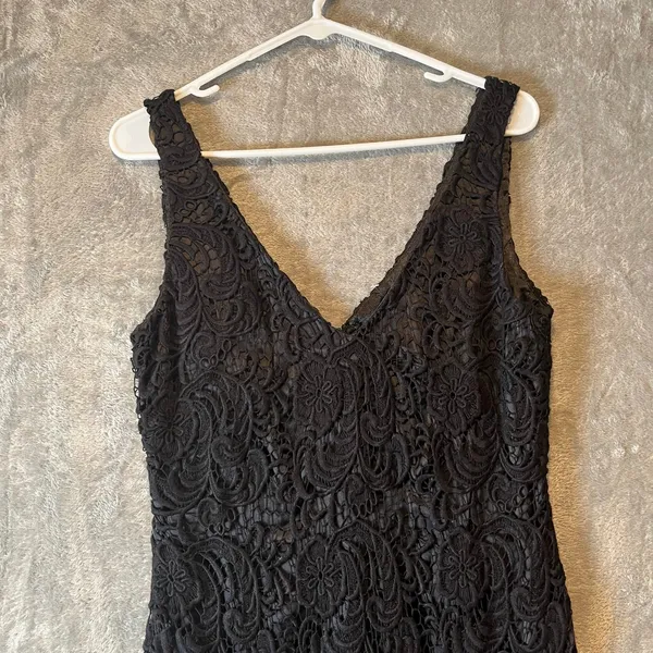THEIA Lace Sz‎ 10 Floral Silk Blend Knee Length Dress Black Women's - Image 2