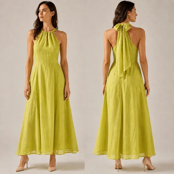 Soft Surroundings‎ Soliloquy Linen Silk Halter Maxi Dress Linden Green Large NWT - Image 2