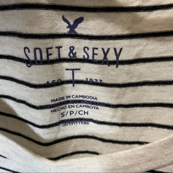 American Eagle Soft & Sexy Long Sleeve Top Shirt White Black Striped Small - Image 3