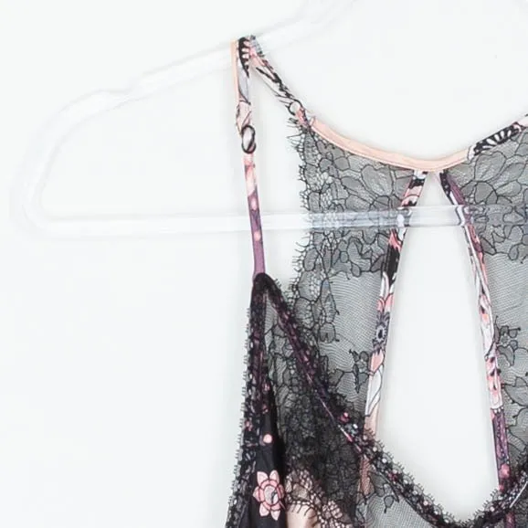 Linea Donatella Floral Paisley Lace‎ Trim Chemise Slip Dress M Purple Pink Satin - Image 4