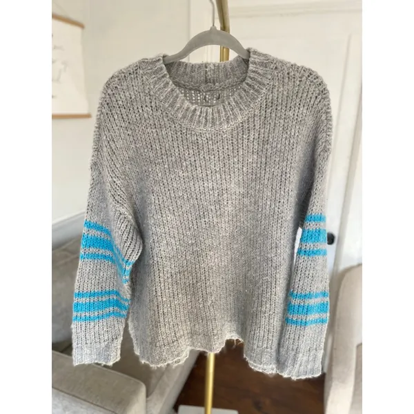 Aerie Oversized Knit Sweater Blue Stripe Clean Girl Streetwear S Cozy Lounge Y2K - Image 2