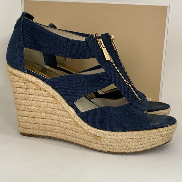 Michael Kors Womens Sz 9 Berkley Sandal Blue Wedge‎ Platform Espadrille Zip Up - Image 3