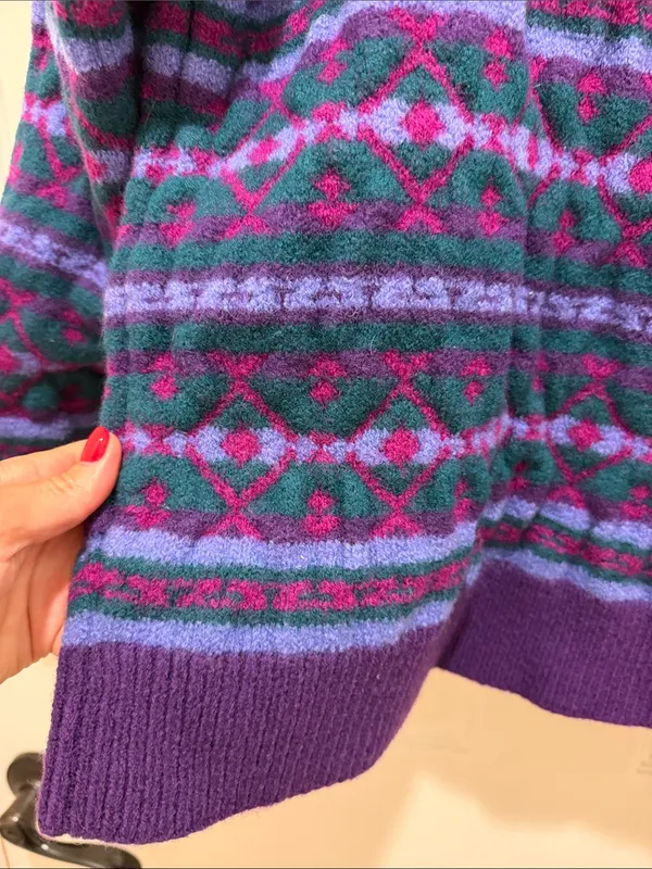 Vintage Top Notch Knits 100% Wool Handcrafted Fair Isle Sweater Purple Teal - Image 4