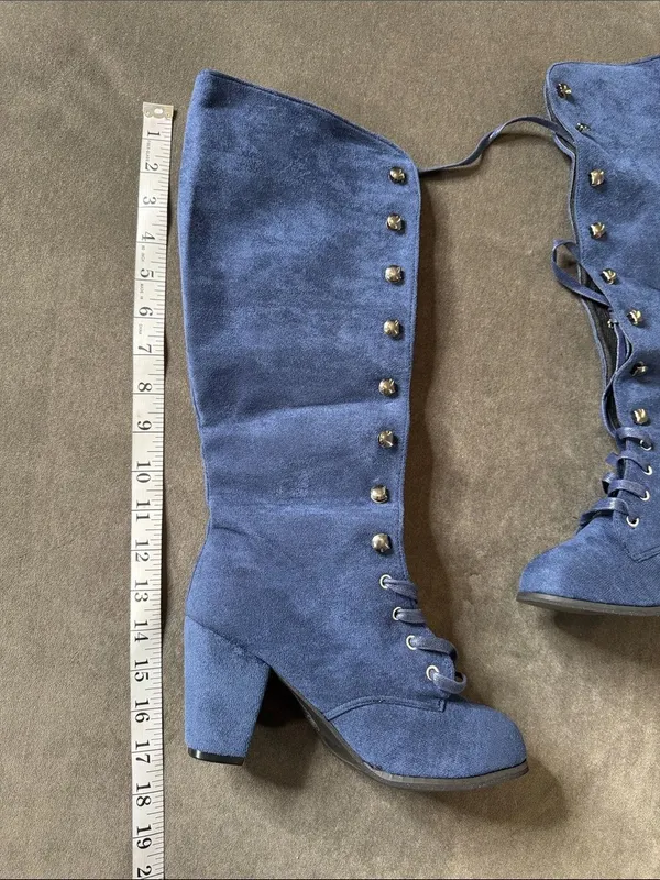 Tall Blue Faux Suede Lace-Up Women’s Boots Size 7 (38) NEW - Image 7