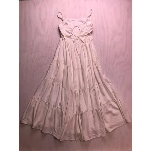Hello Molly Midi Dress Women 4 White Linen Blend Tiered‎ Boho Sundress - Image 9