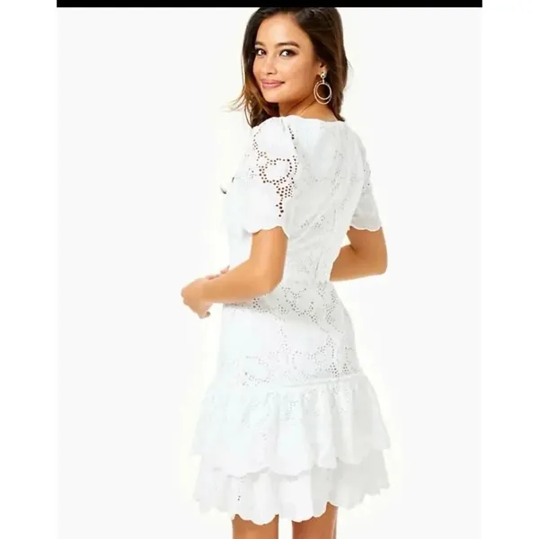 Lilly Pulitzer Bonnie Dress Resort White Jumbo Bonquet Eyelet Sz 2 Bridal #500 - Image 2