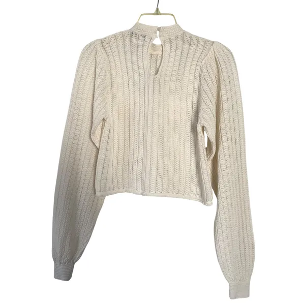 Zara Romantic Sheer Knit Top Lace Trim High Neck Keyhole Back Long Sleeve Size S - Image 6
