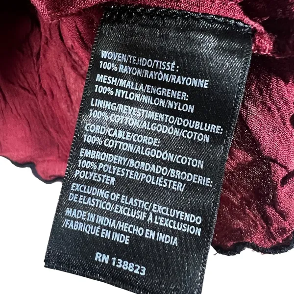 Sanni Embroidered Floral Peplum Flutter Sleeve Top Burgundy Boho Size XL - Image 6