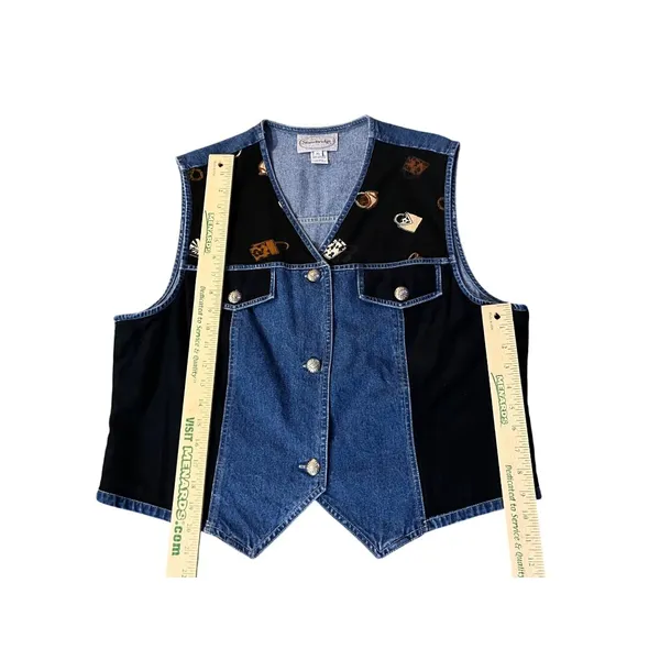 Stonebridge Denim Vest Womens XL Purse Print Western Button Front Used - Image 10