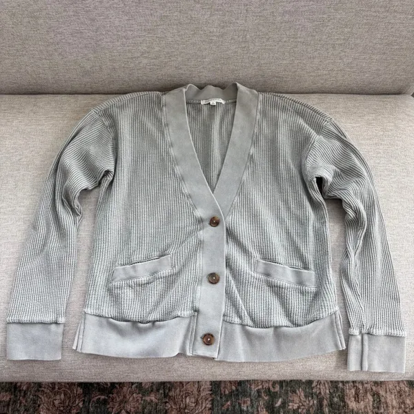 Mododoc Waffle Knit Button Front Pocket Cardigan Cozy Summer Sweater Small - Image 11