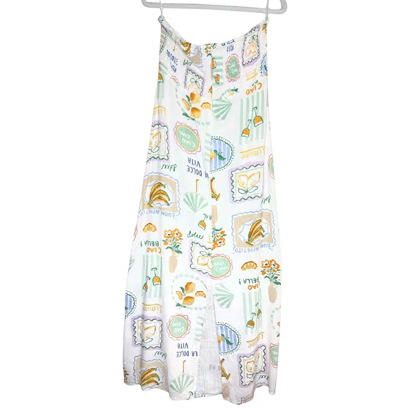 Paper Heart Strapless Fruit Print Maxi Dress Size XL Resort Vacation Linen Boho - Image 15