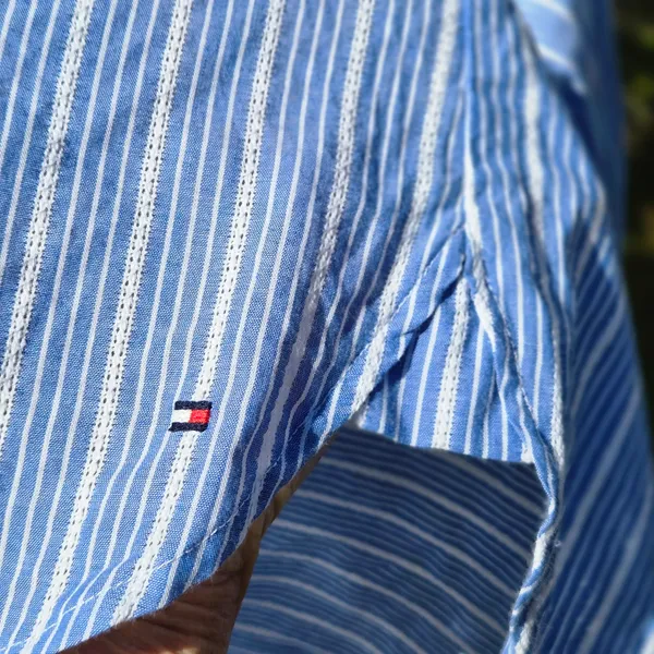 Tommy Hilfiger blue striped Partial button blouse Top M - Image 6