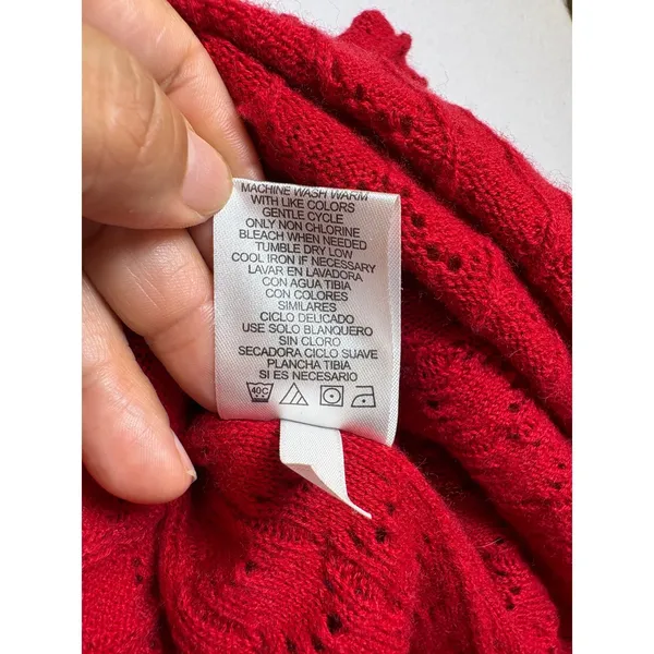 Calvin Klein Red Pointelle Knit V-Neck Sweater Dress Large - Image 5