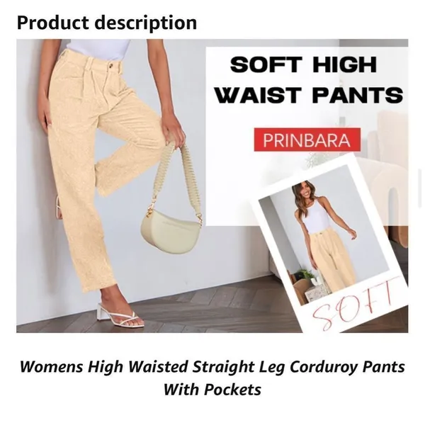 NEW High Waisted Corduroy Pants Straight Leg Loose Trousers Pockets L - Image 4