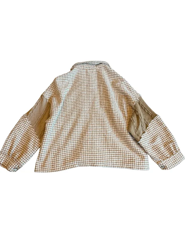 POL Pieced Houndstooth Panel Shacket Mocha Multi Patch Relaxed Fit Size Large - Image 7