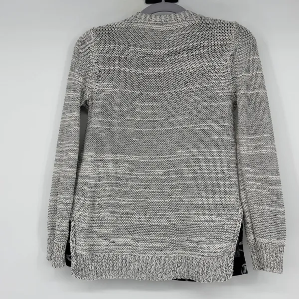 Field Flower Anthropologie‎ Bird Print Mixed Media Cardigan Sweater Gray Small - Image 2