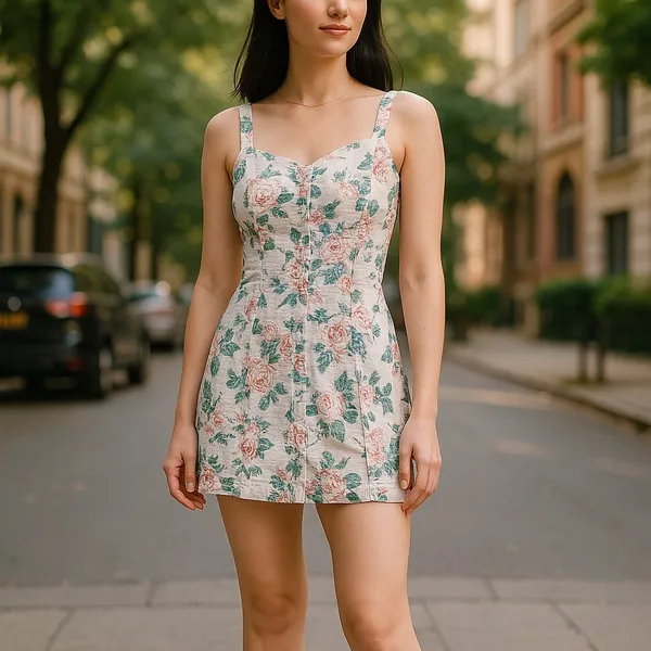 Forever 21 Pink Floral Button Up Dress‎ Size Small Roses Green Sundress Linen - Image 2
