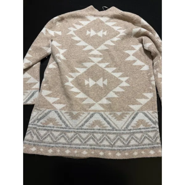 Frye Womens Southwestern Geometric Open Front Cardigan Sweater Tan Cream Largeo - Image 4