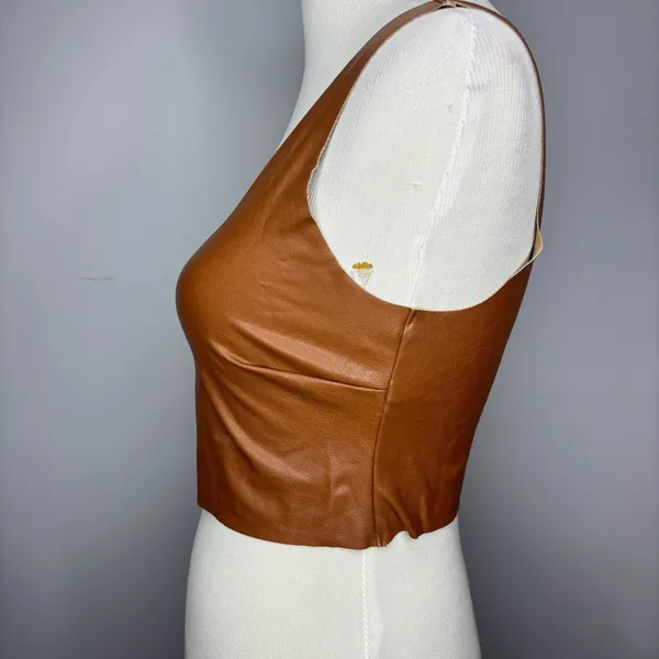 Commando - Brown Faux Leather Squareneck Crop Top - Image 2