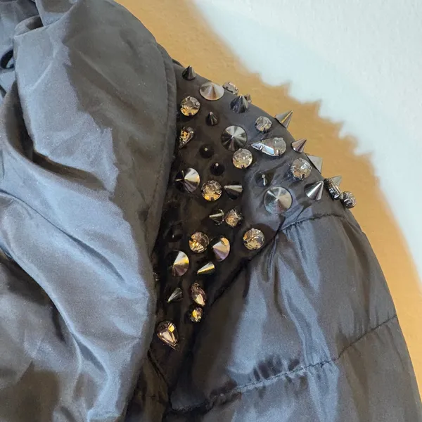 Sam Edelman Women's Black Studded Puffer Coat Jacket Size‎ L Winter - Image 4