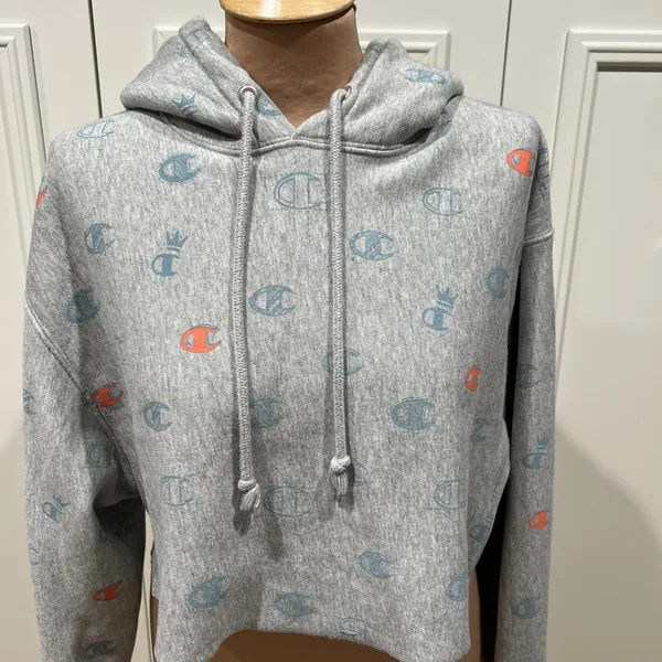 Champion Reverse Weave‎ Gray Hoodie Sweatshirt Logo Athleisure Sporty - Image 2