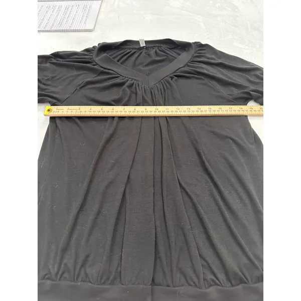 Dokotoo Womens Black V-Neck Pleated Short Sleeve Blouse Banded Hem Size M - Image 3