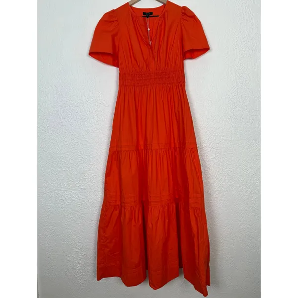 Quince 100% Organic Cotton Poplin Tiered Maxi Dress Vermillion Red Small NWT - Image 2
