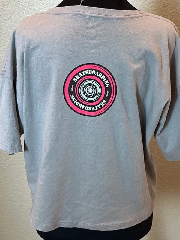 Gray Graphic Skeleton Skate Cropped Tee Size XL - Image 3