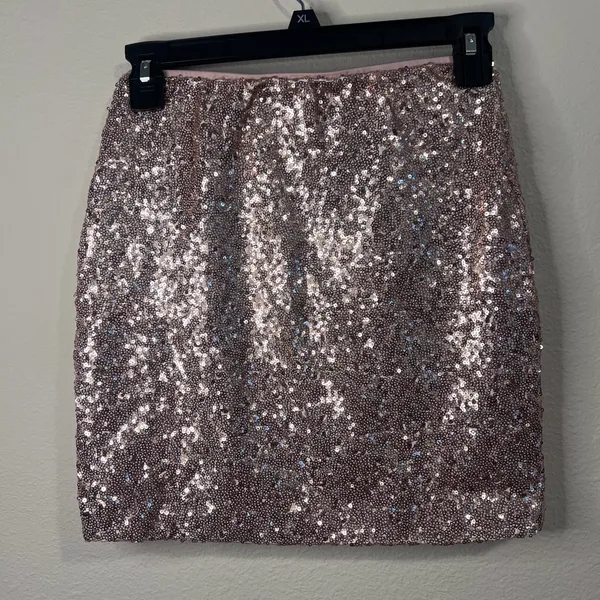 Sparkle Sequin Mini Skirt in Dusty Rose Pink - Image 4