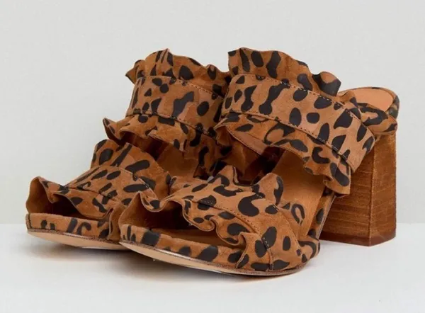 Free People Rosie Ruffle Block Heels in Leopard Print - Image 2