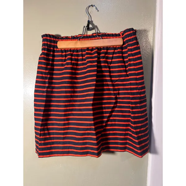 J. Crew Factory Womens Sz 6 Printed Linen-Cotton Sidewalk Mini Skirt Navy Papaya - Image 5