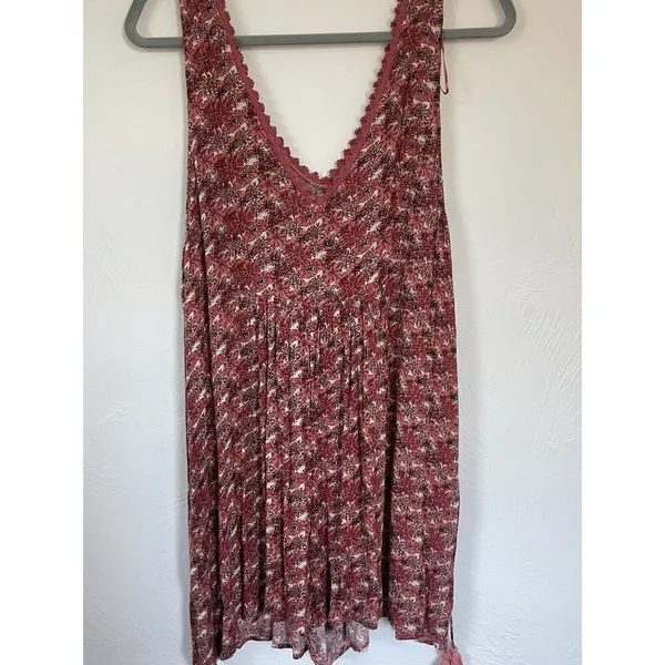 Zara Trafaluc Pink Floral Short Crinkle Sun Romper‎ V Neck Tassel Tie Size XS - Image 6